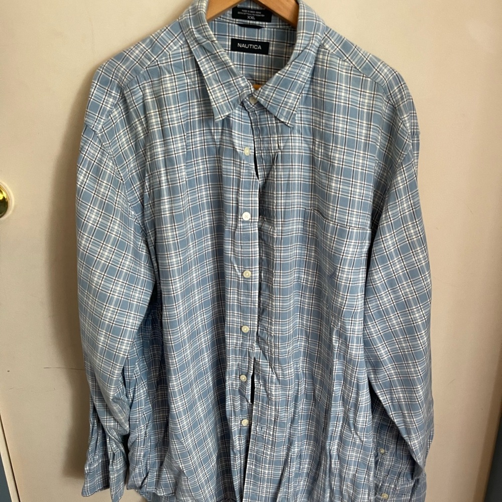 Nautica Bundle Men’s Light Blue Plaid and peach Button-Down Shirt